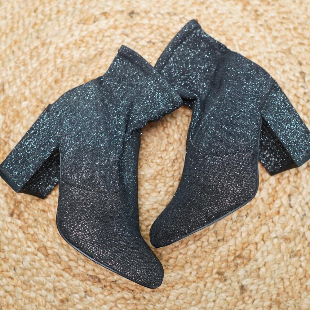 Express Black Glitter Sock Ankle Boots US 8
